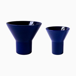 Blaue Kyo Keramikvasen von Mazo Design, 2er Set