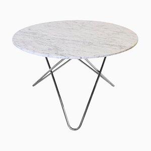 Big White Carrara Marble and Stainless Steel O Coffee Table by Ox Denmarq