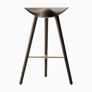 Brown Oak and Brass Bar Stool from by Lassen
