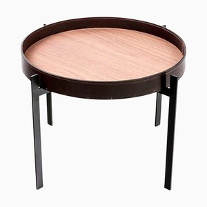 Mocca Leather and Walnut Wood Single Deck Table by Ox Denmarq