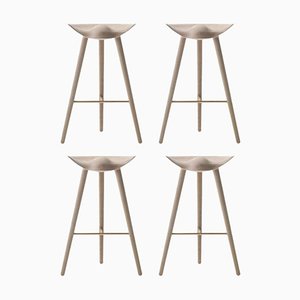 Oak and Brass Bar Stools from by Lassen, Set of 4