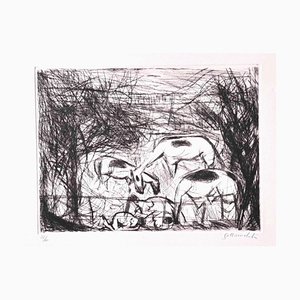 Nazareno Gattamenata, Chevaux, Gravure Originale, 1970s