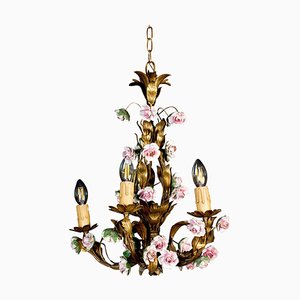 Antique Chandelier with Porcelain Flowers