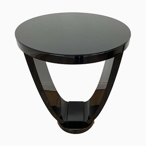 Art Deco Style Bistro Table with Black Piano Lacquer & Lacobel Glass Top