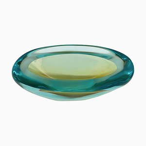 Mid-Century Aquamarine and Amber Murano Sommerso Glass Bowl by Cenedese, 1960s