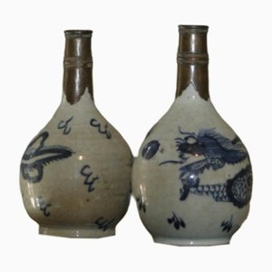 Gourdes in Chinese Porcelain & Silver, Set of 2