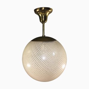 Reticello Globe Pendant Lamp Attributed to Carlo Scarpa for Venini, Murano, 1950s