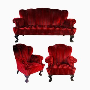Baroque Sofa and Two Armchairs, Budapest, 1870s, Set of 3