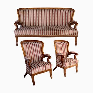Biedermeier Sofa and Two Armchairs, 1870s, Set of 3