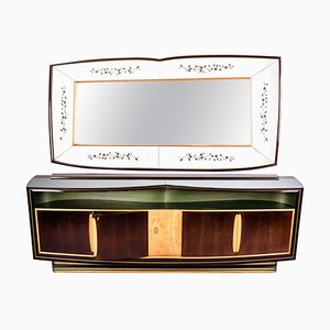 Italian Sideboard and Mirror by Vittorio Dassi, 1950s, Set of 2