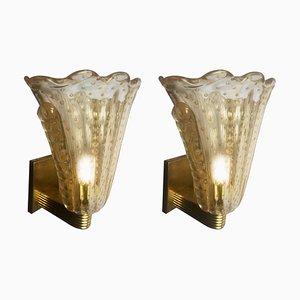 Sconces 24-Karat Gold by Barovier and Toso, Murano, 1950s, Set of 2