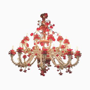 Sumptuous Italian Chandelier in Red and Gold, Murano, 1980s