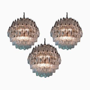 Murano Chandeliers by Poliedri in the style of Carlo Scarpa, Set of 3