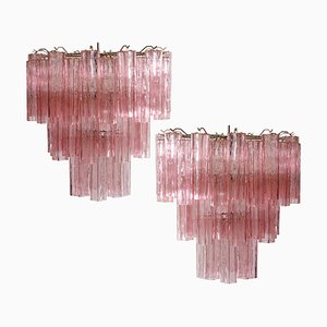 Tronchi Chandeliers with 48 Pink Murano Glass, 1990, Set of 2