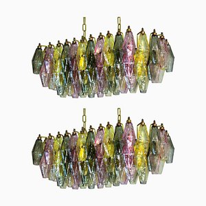 Poliedri Candeliers in Multicolored Murano Glasses, Set of 2