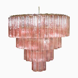 Lámpara de araña Tronchi italiana de cristal de Murano rosa, años 90