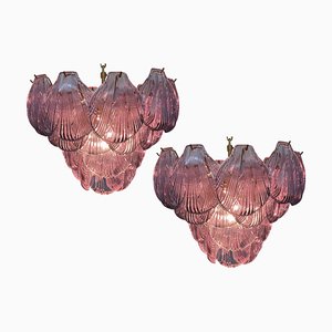 Lámparas de araña italianas de concha rosa, Murano. Juego de 2