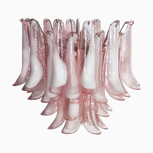 Italienischer Kronleuchter in Rosa und Weißem Murano Glas
