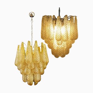 Lámparas de araña italianas de cristal de ámbar, Murano. Juego de 2
