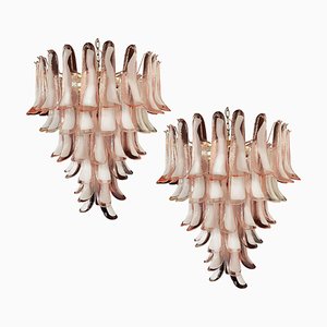 Lámparas de araña italianas de pétalos en rosa y blanco, Murano. Juego de 2