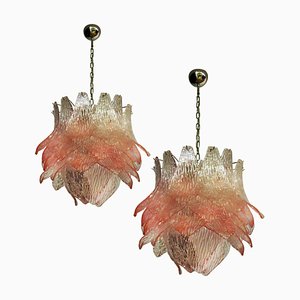 Lámparas de araña italianas de cristal de Murano rosa. Juego de 2