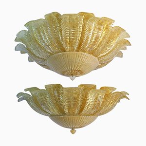 Large Ceiling Leaves Pendants in the style of Barovier & Toso, 1980s, Set of 2