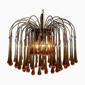 Italian Chandelier with Amber Glass Drops, Murano, 1990s