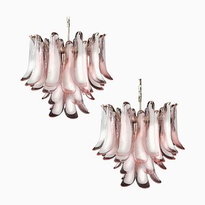 Italian Pink and White Petal Chandeliers, Murano, Set of 2