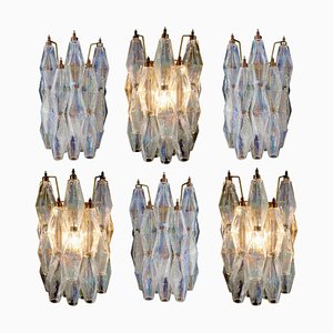 Poliedri Sconces in Iridescent Glass and Murano, 1970s, Set of 6