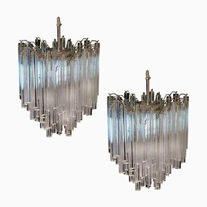 Venini Style Chandeliers in Murano with 92 Trasparent Prism, 1990