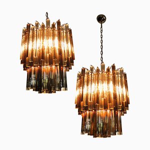 Italian Transparent and Smoked Triedri Chandeliers, Set of 2