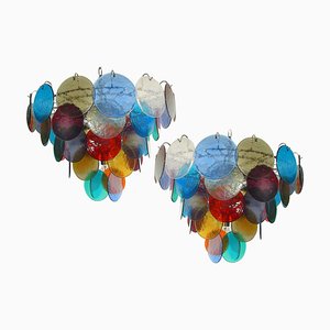 Italian Chandeliers with 50 Multicolored Murano Glass Discs, Set of 2