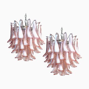 Italian Pink Petal Chandeliers in Murano, Set of 2