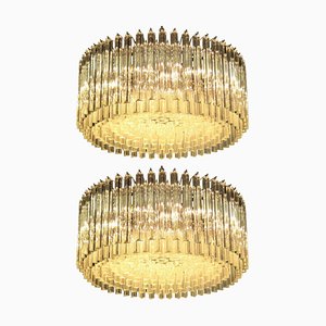 Mid-Century Italian Triedri Chandeliers in Murano Glass, Set of 2