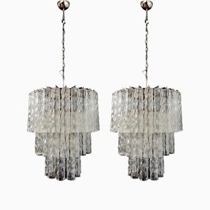 Large Three-Tier Murano Glass Tube Chandelier, Set of 2