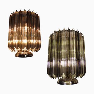Transparent & Smoked Quadriedri Murano Table Lamps, 1990s, Set of 2
