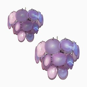 Pink Murano Glass Disc Chandeliers, 1970s, Set of 2