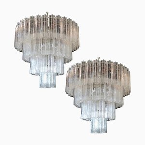 Lámparas de araña de cristal de Murano de estilo Toni Zuccheri para Venini. Juego de 2
