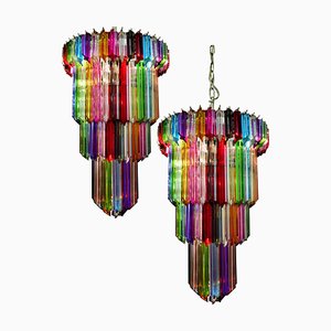 Lámparas de araña italianas Quadriedri multicolores, Murano. Juego de 2
