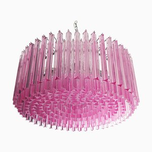 Lámpara de araña Triedri de vidrio con 265 prismas rosas
