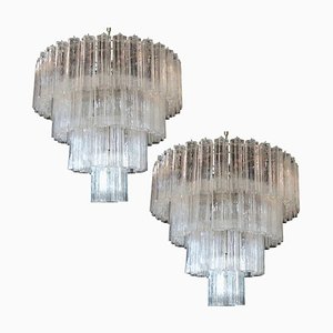 Lámparas de araña de cristal de Murano al estilo de Toni Zuccheri para Venini. Juego de 2