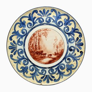Large Antique Wall Plate in Hand-Painted Ceramic