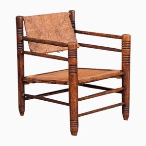Mid-Century French Charles Dudouyt Style Armchair in Rush Oak