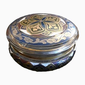 Art Nouveau Lidded Box in Multicolored Painted Glass, 1900s