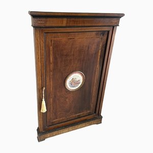 Mueble esquinero victoriano antiguo con incrustaciones de nogal