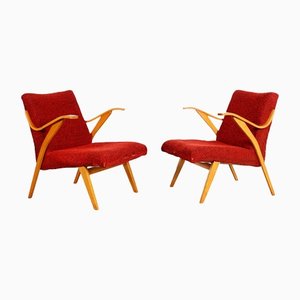 Mid-Century Lounge Chairs in Red, Set of 2