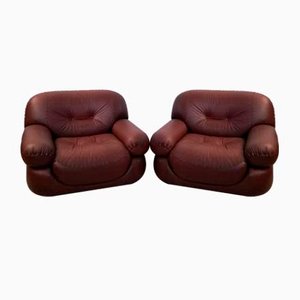 Leather Armchairs by Sapporo for Mobil Girgi, 1970s, Set of 2