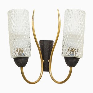 Mid-Century French Wall Sconce with Glass Lampshade