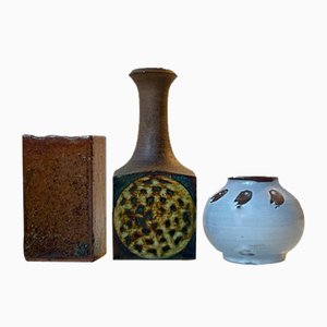 Scandinavian Modern Glazed Ceramic Studio Vases, 1960s, Set of 3