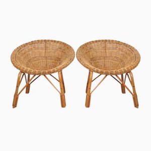 Mid-Century Italian Lounge Chairs in Rattan and Wicker, 1960s, Set of 2